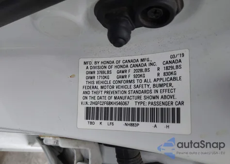 2019 Honda Civic Lx z USA, uszkodzony, nr VIN 2HGFC2F68KH546067